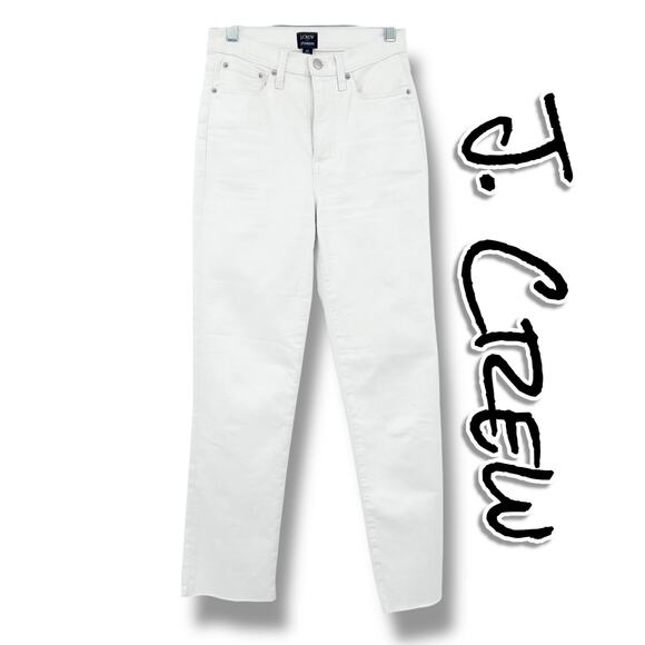 J Crew Stovepipe Jeans Straight White Frayed Cuff Classic Stretch Womens Size 25 - Picture 1 of 10
